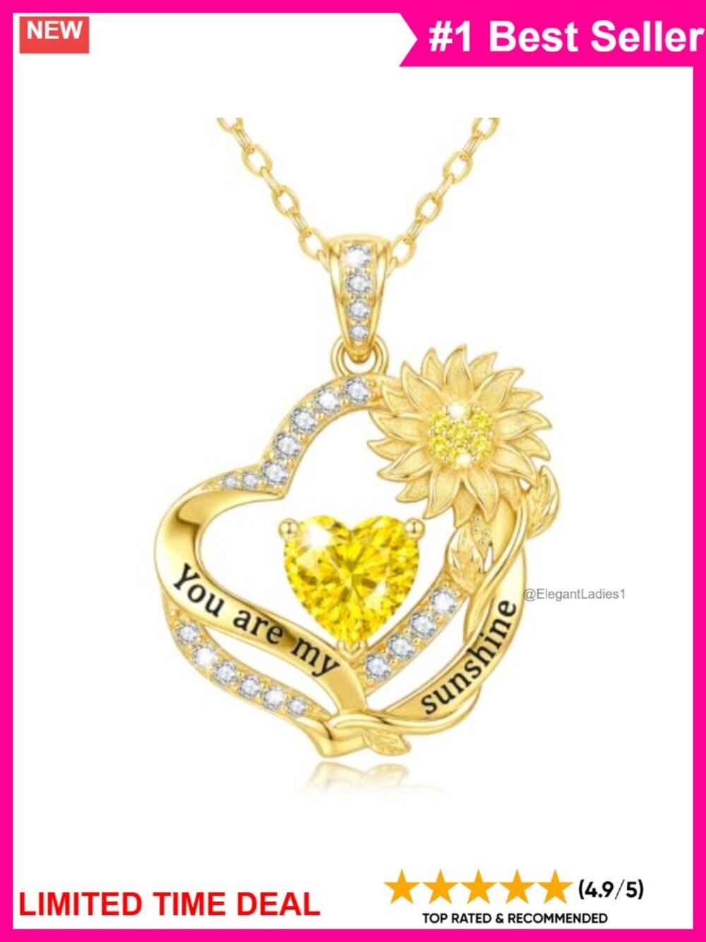 14K Gold Plated Sunflower Necklace Adjustable Chain